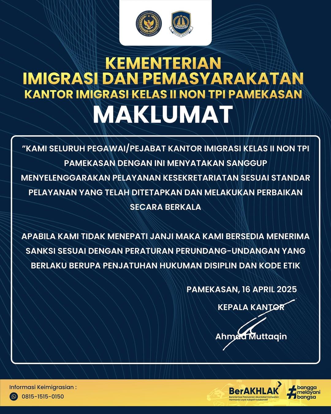 Pelayanan publik bukan sekadar kewajiban tapi komitmen kami kepada masyarakatMaklumat Pelayana