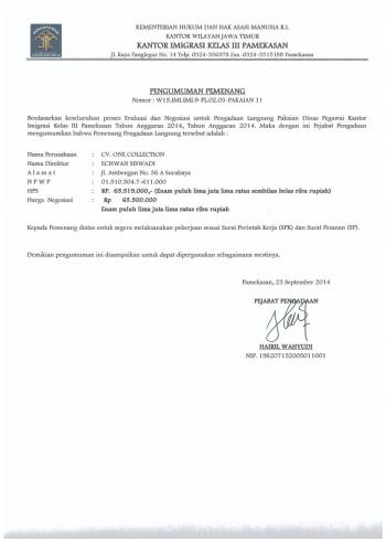 Pengumuman Pemenang Pengadaan Langsung Pakaian Dinas